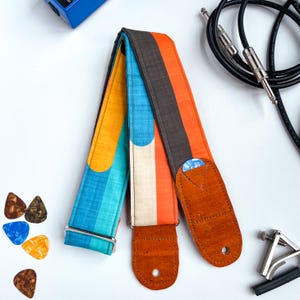 Vegan Guitar Strap | Colorful Mod Guitar Straps | Handmade Comfortable Lightweight padded guitar strap with guitar pick holder