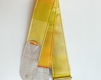 Yellow Stripes Vegan Guitar Strap – Handmade Chic Comfort | Lightweight Adjustable Instrument Strap | Unique Gift for Guitarists