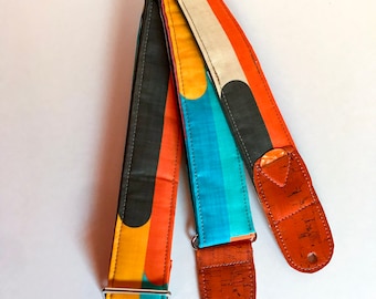 Vegan Guitar Strap | Colorful Mod Guitar Strap | Handmade Comfort Lightweight guitar strap | instrument strap | guitar player gift