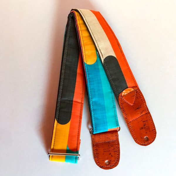 Vegan Guitar Strap | Colorful Mod Guitar Strap | Handmade Comfort Lightweight guitar strap | instrument strap | guitar player gift