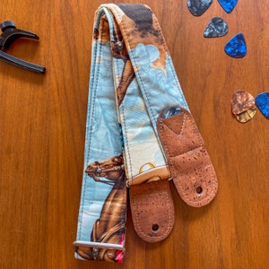Padded Guitar Strap  Vegan Guitar strap with Guitar Pick Holder  Horse Western  Guitar Strap  Gift for musician