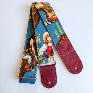 Padded Guitar Strap  Vegan Guitar strap with Guitar Pick Holder  Western  Guitar Strap  Gift for musician