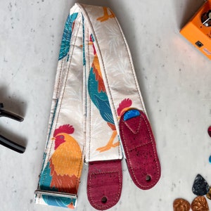 Padded Guitar Strap  Vegan Guitar strap with Guitar Pick Holder  Rooster Guitar Straps  Gift for musician