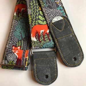 Vegan Guitar strap woodland fox guitar strap Handmade Comfortable Adjustable Lightweight Instrument Strap guitar player gift image 2