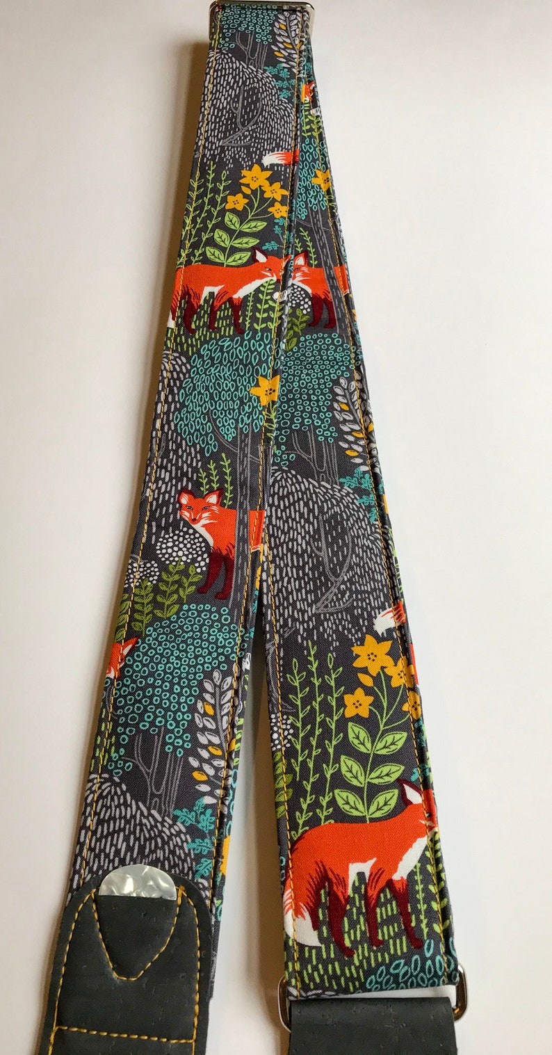 Vegan Guitar strap woodland fox guitar strap Handmade Comfortable Adjustable Lightweight Instrument Strap guitar player gift image 5