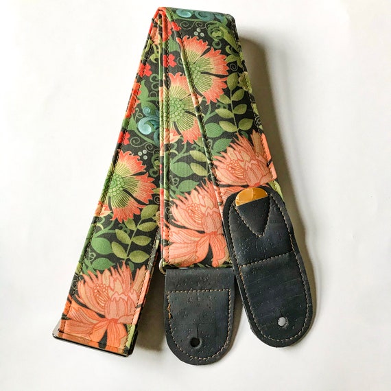 Padded Guitar Strap | Vegan Guitar Strap | Floral Guitar Strap | Handmade Adjustable Guitar Straps with Guitar Pick Holder |  Guitar Gift