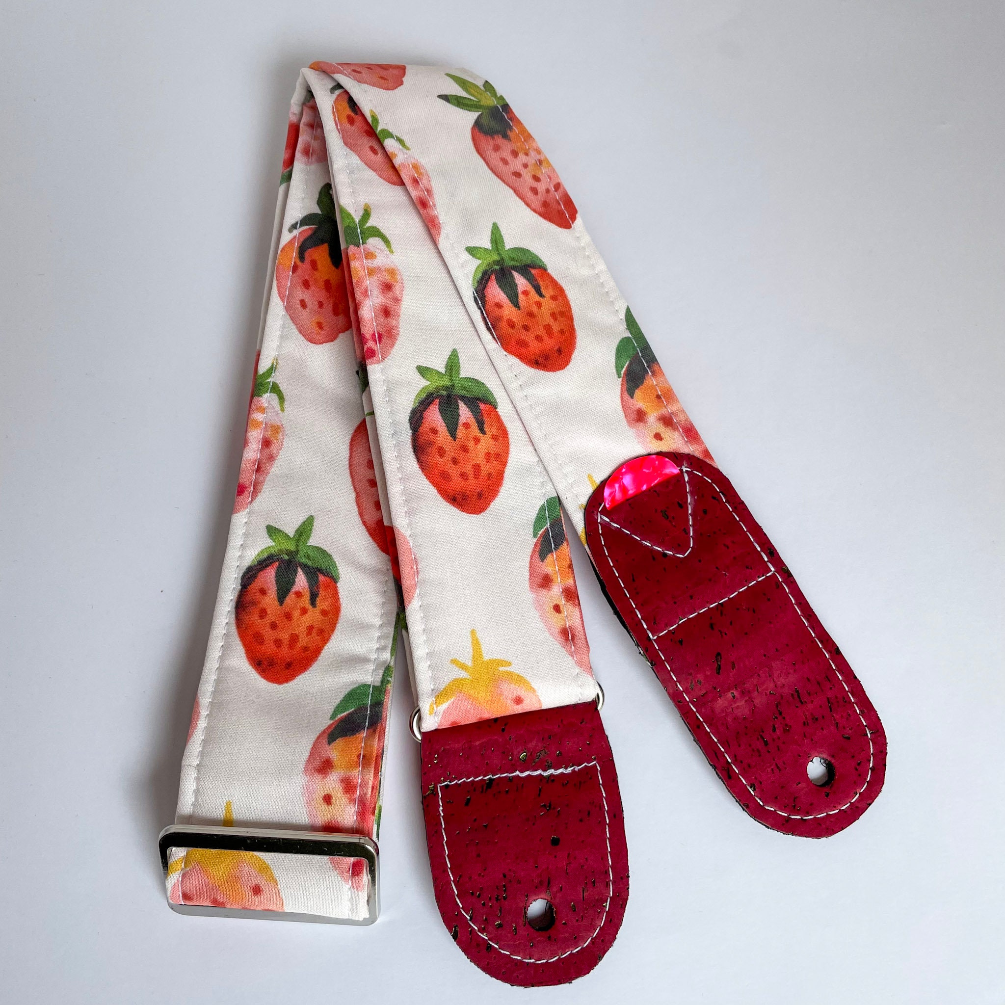 Vegan Guitar strap | Strawberry guitar strap | Handmade adjustable comfortable Lightweight instrument Strap | guitar player gift