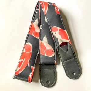 Vegan Guitar strap with Japanese Koi Fish |   Soft Comfortable Adjustable Guitar Straps with Guitar Pick Holders | Gifts for Musicians