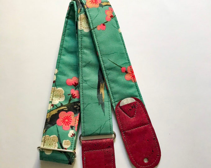 Vegan Guitar Strap floral Blossoms Guitar Strap Handmade Adjustable