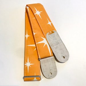 Vegan Guitar Strap | Yellow with retro stars Guitar Strap | Handmade Comfortable  Lightweight Adjustable Instrument Strap