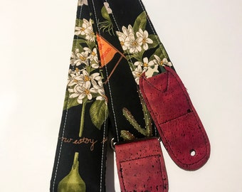 Vegan Guitar Strap |  Cactus and Flowers  Guitar Strap | Handmade  Adjustable Comfortable Lightweight Guitar Strap | Instrument strap