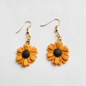 Orange Sunflower Earrings | Gold | Ball Stud Hook Clip on | Sunflower Gifts | Floral | Holiday Jewellery | Flower | Autumn Colours