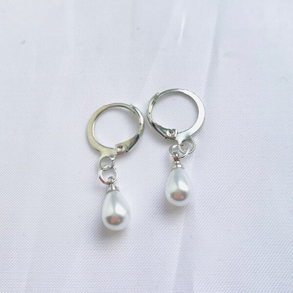 Lovely Dainty Silver Pearl Earrings | Huggie Hoops, Ball Studs or Clip on | Classy Elegant Jewellery | Minimal | Gift | Bridal | Wedding