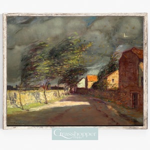 Stormy Skies Painting, Moody Dark Landscape Print, Vintage Storm Print, PRINTABLE Wall Art, Digital DOWNLOAD