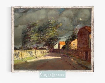 Stormy Skies Painting, Moody Dark Landscape Print, Vintage Storm Print, PRINTABLE Wall Art, Digital DOWNLOAD