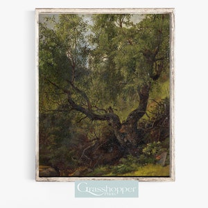 Landscape Wood Trees Painting, Vintage Nature Forest Print, PRINTABLE Wall Art, Digital DOWNLOAD