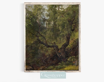 Landscape Wood Trees Painting, Vintage Nature Forest Print, PRINTABLE Wall Art, Digital DOWNLOAD