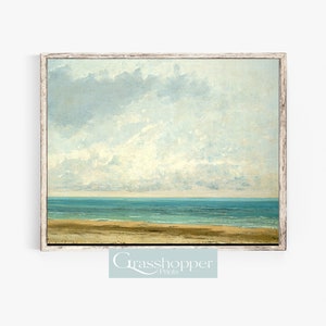 Moody Calm Seascape, Vintage Cloud Oil Painting, Beach Prints, PRINTABLE Wall Art, DIGITAL DOWNLOAD