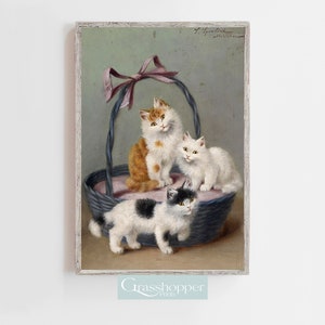 Vintage Kitten Painting, Antique Cat Wall Art, Kid&#39;s Room PRINTABLE Decor, Digital DOWNLOAD