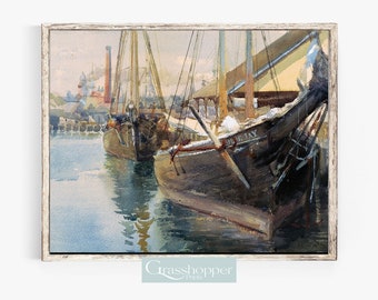 Vintage Boat Watercolour, Antique Ship Print, Fishing Boat Painting, PRINTABLE Wall Art, DIGITAL DOWNLOAD