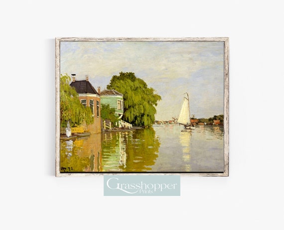 Monet Landscape Painting, Vintage Holland Wall Art, Dutch Sail Boat, PRINTABLE Decor, Digital DOWNLOAD