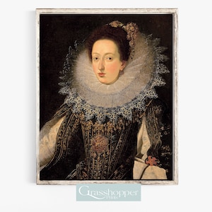 Vintage Woman Portrait Painting, Elizabethan Woman Print, PRINTABLE Wall Art, DIGITAL DOWNLOAD