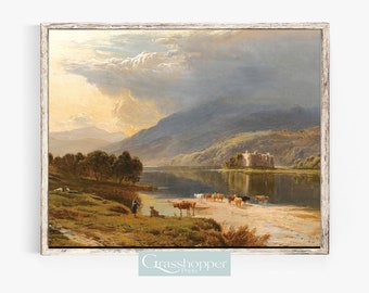 Vintage Scotland Print, Highland Scenery Painting, Antique Scottish Castle, PRINTABLE Wall Decor, DIGITAL DOWNLOAD