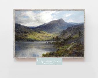 Vintage Scotland Print, Loch Ness Painting, Mountains Lake Landscape, PRINTABLE Wall Art, DIGITAL DOWNLOAD