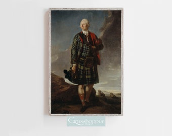 Scottish Highlander Print, Vintage Scotland Painting, Portrait of Man in Kilt, PRINTABLE Wall Art, DIGITAL DOWNLOAD