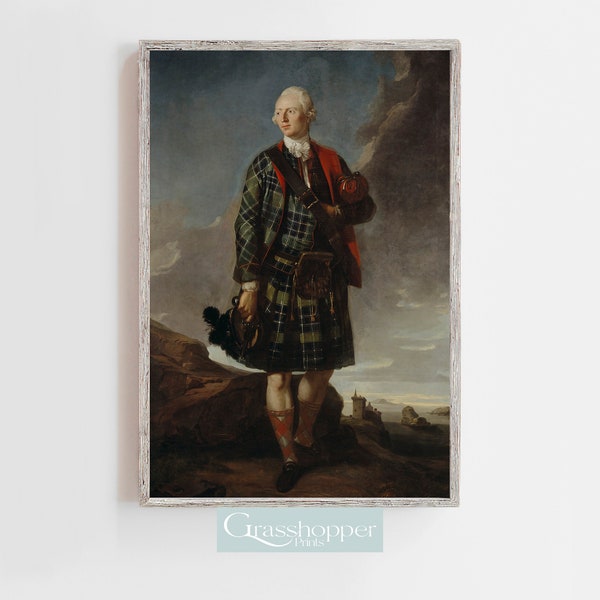 Scottish Highlander Print, Vintage Scotland Painting, Portrait of Man in Kilt, PRINTABLE Wall Art, DIGITAL DOWNLOAD