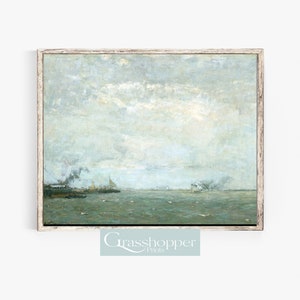 Vintage Coastal Painting, Nautical Seascape Print, PRINTABLE Wall art, DIGITAL DOWNLOAD