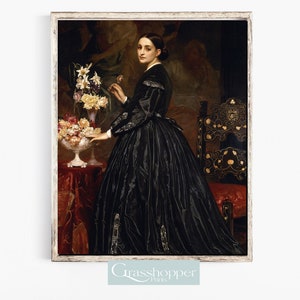 Victorian Gothic Woman Portrait, Dark Academia Print, Lady in Black Dress, PRINTABLE Wall Art, DIGITAL DOWNLOAD