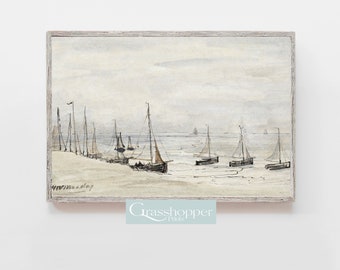 Vintage Watercolour Boat Print, Antique Nautical Wall Art, PRINTABLE Coastal Decor, DIGITAL DOWNLOAD