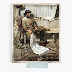 Fisherman Portrait Painting, Vintage Nautical Prints, Antique Coastal Decor, PRINTABLE Wall Art, DIGITAL DOWNLOAD