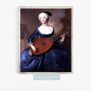 Portrait of Woman, Vintage Oil Painting, Lute Player Print, PRINTABLE Wall Art, Digital DOWNLOAD