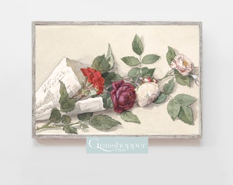Vintage Roses Print, Watercolour Art, Flower Still Life,  PRINTABLE Wall Art, Digital DOWNLOAD