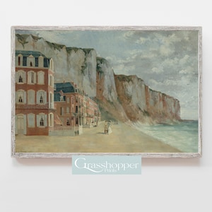 French Country Landscape Print, Vintage Coastal Painting, Normandy Scenery Cliffs, PRINTABLE Wall Art, DIGITAL DOWNLOAD