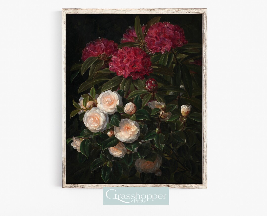 Moody Dark Floral Print, Vintage Roses Painting, PRINTABLE Wall Art ...