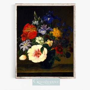Vintage Flower Painting Print, Antique Floral Wall Art, PRINTABLE Decor, DIGITAL DOWNLOAD