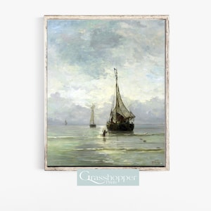 Calm Seascape, Vintage Boat Print, Nautical Wall Art, PRINTABLE Wall Decor, DIGITAL DOWNLOAD