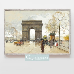 Vintage Paris Oil Painting, Antique French Landscape. Arc De Triomphe Print, PRINTABLE Wall Art, Digital DOWNLOAD