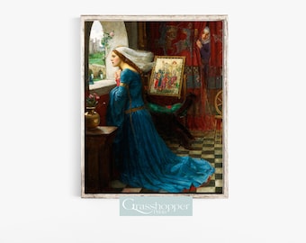 Pre-Raphaelite Painting, John William Waterhouse, Vintage Castle Painting, Romantic Art, PRINTABLE Decor, Digital DOWNLOAD