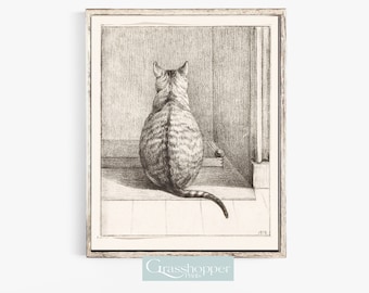 Vintage Cat Print Sketch, Antique Animal Drawing, PRINTABLE Wall Art, Digital DOWNLOAD