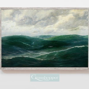 Vintage Seascape Oil Painting, Moody Ocean Waves, Antique Coastal Print, PRINTABLE Wall Art, DIGITAL DOWNLOAD