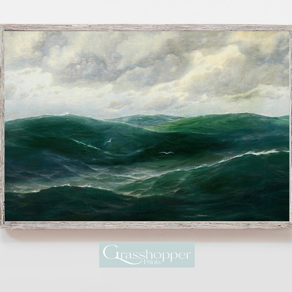 Vintage Seascape Oil Painting, Moody Ocean Waves, Antique Coastal Print, PRINTABLE Wall Art, DIGITAL DOWNLOAD