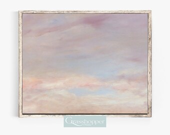 Vintage landschap luchtschildering, humeurige wolkenprint, afdrukbare muurkunst, digitale DOWNLOAD