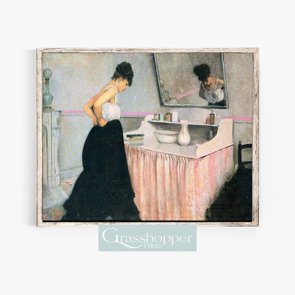 French Country Vintage Painting, Woman at Dressing Table, Paris Life, Impressionist Artwork, PRINTABLE Wall Art, Digital DOWNLOAD