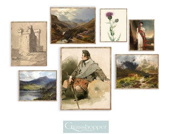 Vintage Scotland Painting, Scottish Highlands Landscape, Outlander Art Prints, PRINTABLE Gallery Wall Set, DIGITAL DOWNLOAD