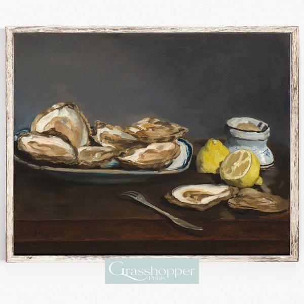 Oysters Still Life, Vintage Food Print, Dining Room Decor, PRINTABLE Wall Art, Digital DOWNLOAD