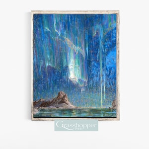 Northern Lights, Vintage Oil Painting, Landscape Prints, Colourful Prints, PRINTABLE Wall Art, DIGITAL DOWNLOAD